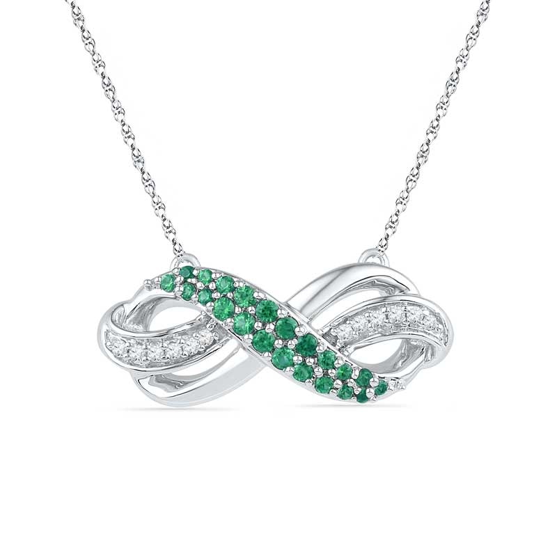Lab-Created Emerald and Diamond Accent Infinity Loop Necklace in Sterling Silver|Peoples Jewellers