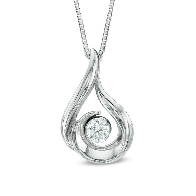 0.12 CT. Certified Canadian Diamond Solitaire Flame Pendant in 14K White Gold (I/I2) - 17"