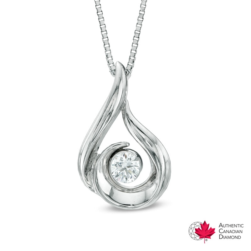 0.12 CT. Certified Canadian Diamond Solitaire Flame Pendant in 14K White Gold (I/I2) - 17"