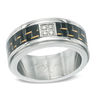 Men's Diamond Accent and Carbon Fibre Stainless Steel Wedding Band - Size 10