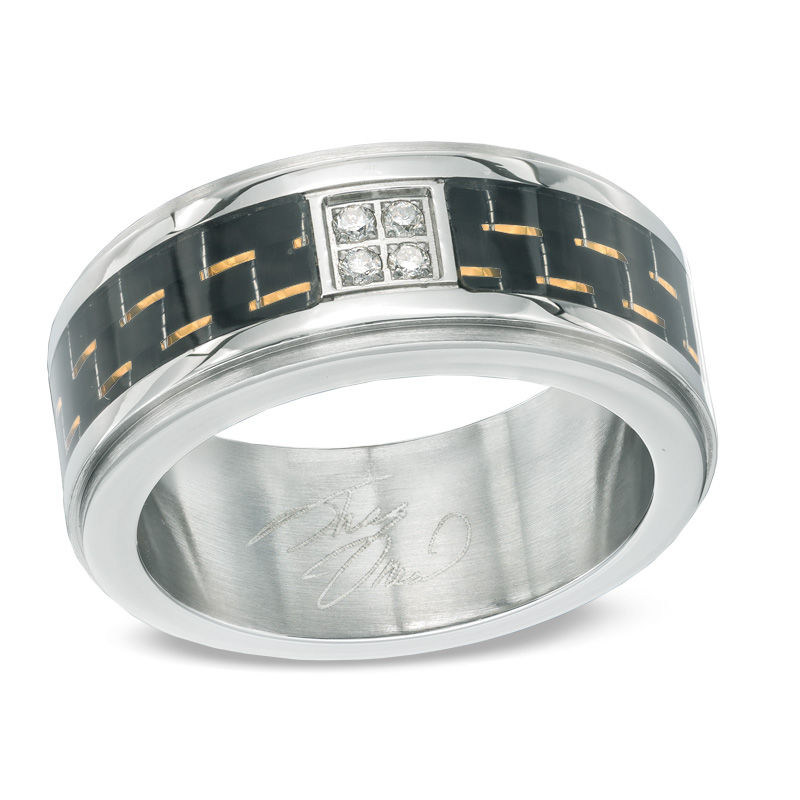 Men's Diamond Accent and Carbon Fibre Stainless Steel Wedding Band - Size 10|Peoples Jewellers