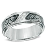 Thumbnail Image 0 of Men's 0.10 CT. T.W. Diamond Two-Tone Stainless Steel Tribal Wedding Band - Size 10