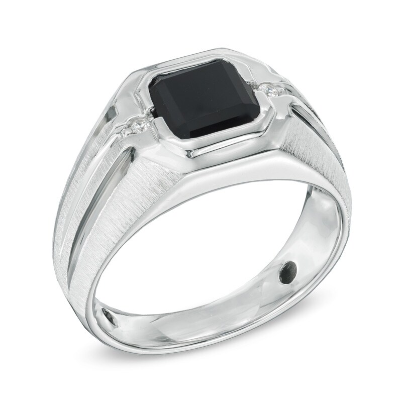 Main Image 2 of 8.0mm Octagonal Onyx and Diamond Accent Comfort Fit Ring in Sterling Silver