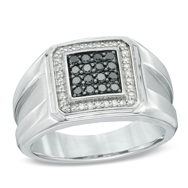 Men's 0.50 CT. T.W. Enhanced Black and White Diamond Ring in Sterling Silver
