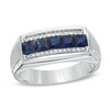 Thumbnail Image 1 of Square-Cut Blue Sapphire and 0.12 CT. T.W. Diamond Ring in 10K White Gold