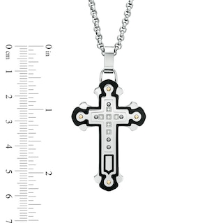 Men's Diamond Accent Cross Pendant in Two-Tone Stainless Steel - 24"