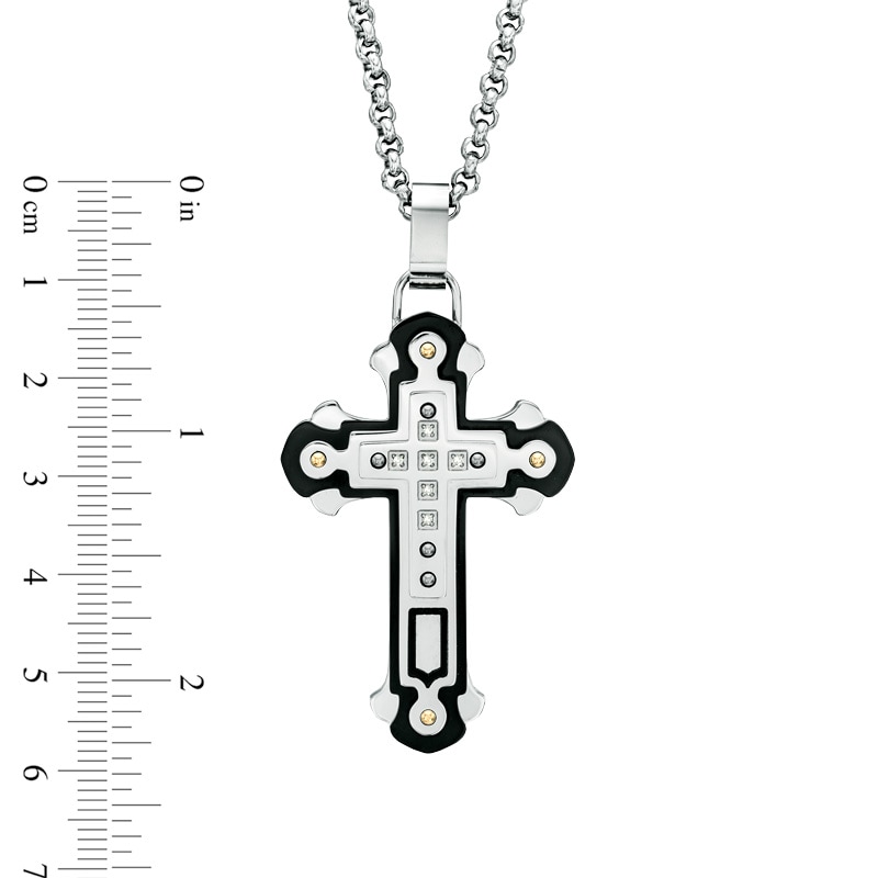 Men's Diamond Accent Cross Pendant in Two-Tone Stainless Steel - 24"|Peoples Jewellers