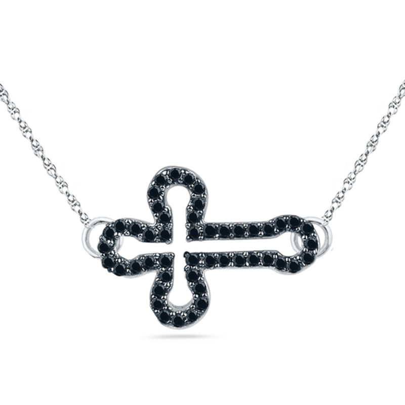 0.16 CT. T.W. Black Diamond Open Sideways Cross Necklace in Sterling Silver|Peoples Jewellers