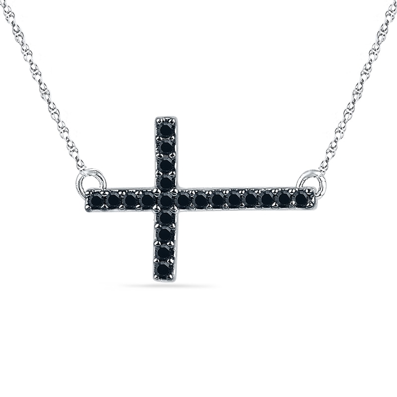 0.16 CT. T.W. Black Diamond Stick Sideways Cross Necklace in Sterling Silver|Peoples Jewellers