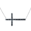 Thumbnail Image 0 of Black Diamond Accent Stick Sideways Cross Necklace in Sterling Silver