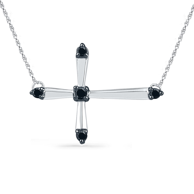 0.10 CT. T.W. Black Diamond Point Sideways Cross Necklace in Sterling Silver|Peoples Jewellers