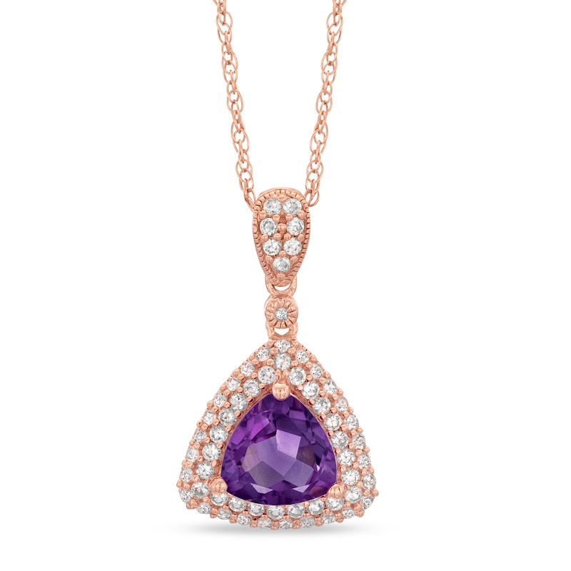 8.0mm Trillion-Cut Amethyst and Lab-Created White Sapphire Pendant in Sterling Silver with 14K Rose Gold Plate