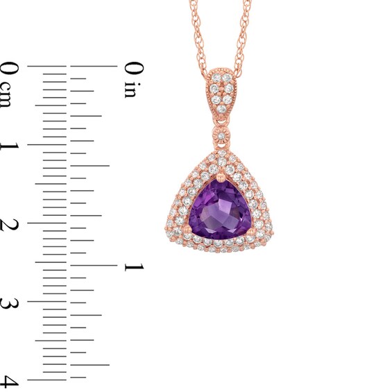 8.0mm Trillion-Cut Amethyst and Lab-Created White Sapphire Pendant in Sterling Silver with 14K Rose Gold Plate