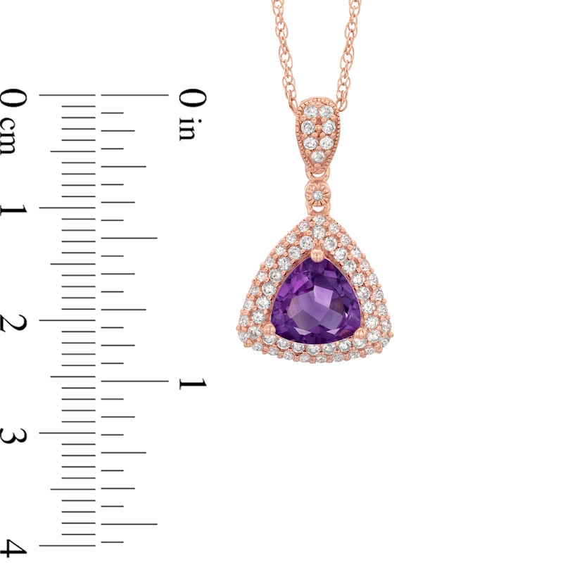 8.0mm Trillion-Cut Amethyst and Lab-Created White Sapphire Pendant in Sterling Silver with 14K Rose Gold Plate