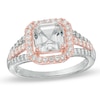 7.0mm Asscher-Cut Lab-Created White Sapphire Frame Ring in Sterling Silver and 14K Rose Gold Plate