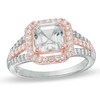 Thumbnail Image 0 of 7.0mm Asscher-Cut Lab-Created White Sapphire Frame Ring in Sterling Silver and 14K Rose Gold Plate