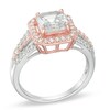 Thumbnail Image 1 of 7.0mm Asscher-Cut Lab-Created White Sapphire Frame Ring in Sterling Silver and 14K Rose Gold Plate