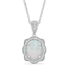 Oval Lab-Created Opal and White Sapphire Scallop Frame Pendant in Sterling Silver