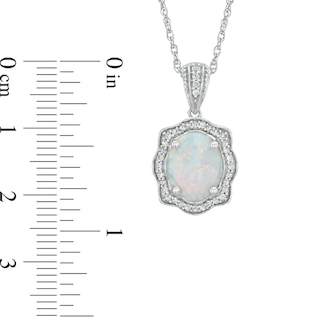 Oval Lab-Created Opal and White Sapphire Scallop Frame Pendant in Sterling Silver