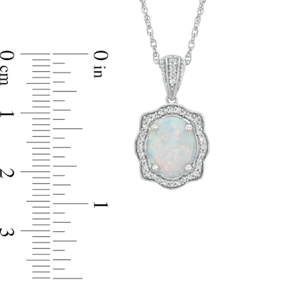 Oval Lab-Created Opal and White Sapphire Scallop Frame Pendant in Sterling Silver