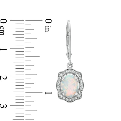 Oval Lab-Created Opal and White Sapphire Scallop Frame Drop Earrings in Sterling Silver