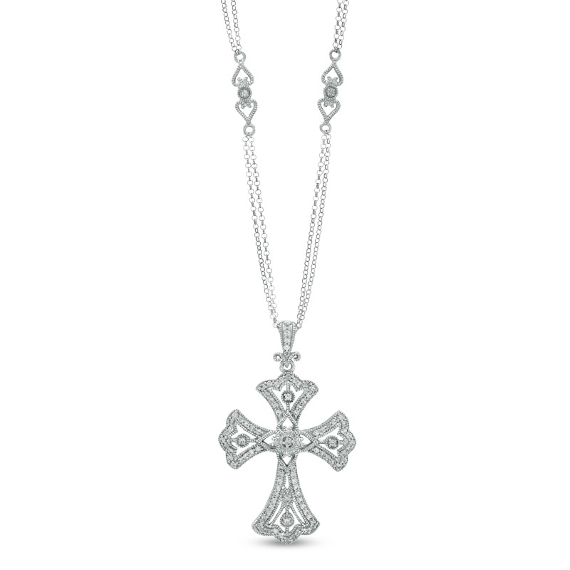Lab-Created White Sapphire Cross Pendant in Sterling Silver - 17"