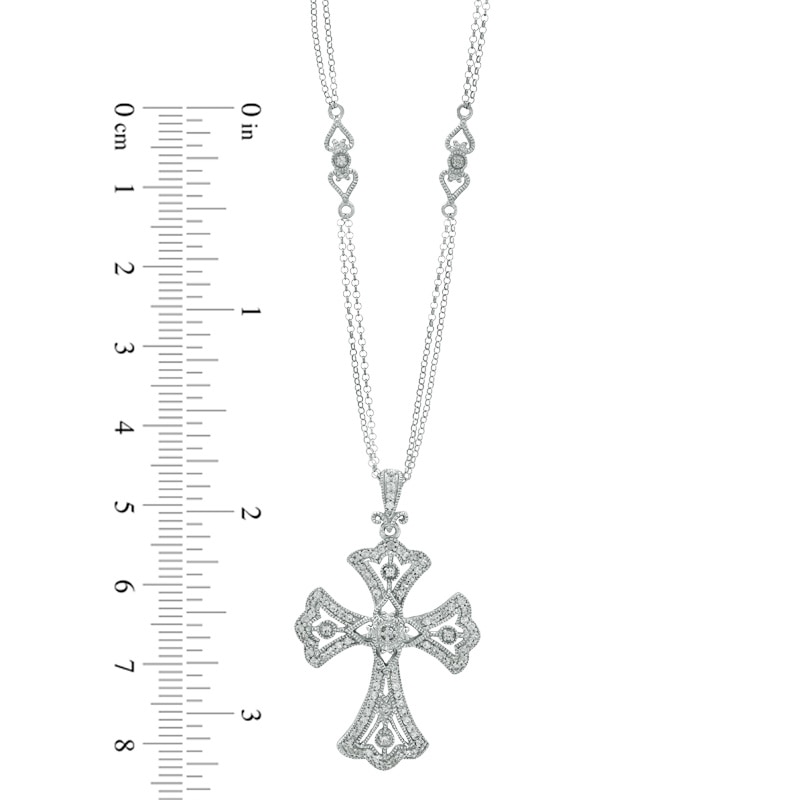 Lab-Created White Sapphire Cross Pendant in Sterling Silver - 17"