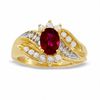 Thumbnail Image 0 of Oval Lab-Created Ruby, White Sapphire and Diamond Accent Ring in 10K Gold