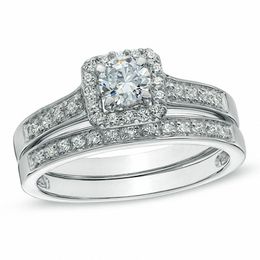 0.48 CT. T.W. Diamond Square Frame Bridal Set in 10K White Gold