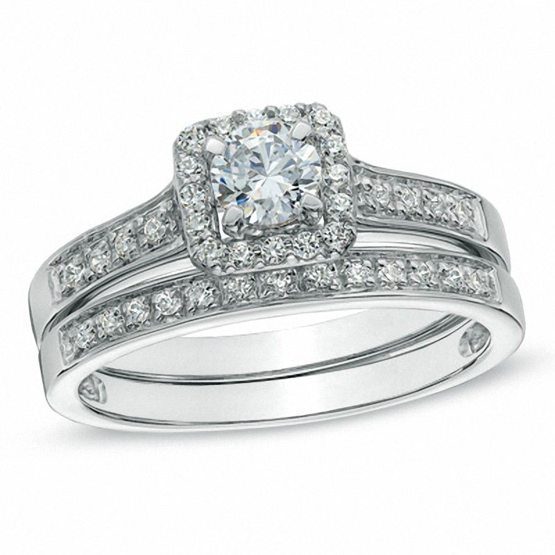 Main Image 1 of 0.48 CT. T.W. Diamond Square Frame Bridal Set in 10K White Gold