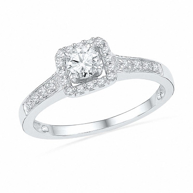 Main Image 2 of 0.48 CT. T.W. Diamond Square Frame Bridal Set in 10K White Gold