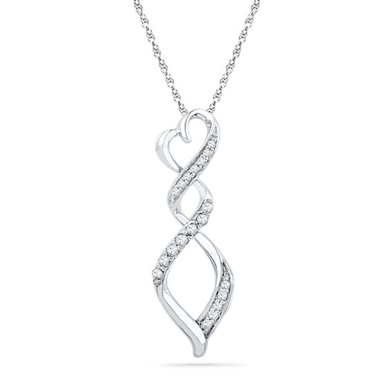 0.12 CT. T.W. Diamond Heart and Flame Pendant in 10K White Gold