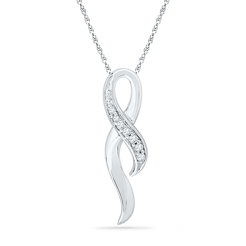 Diamond Accent Ribbon Pendant in 10K White Gold