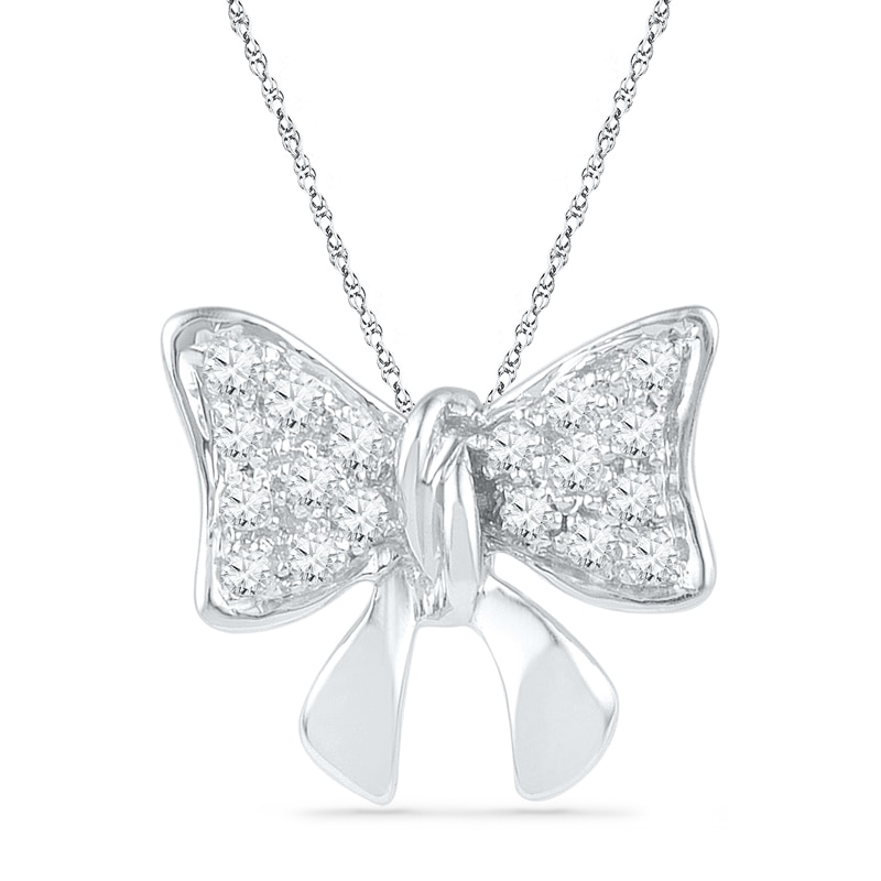 Main Image 1 of 0.10 CT. T.W. Diamond Bow Pendant in 10K White Gold