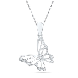 0.08 CT. T.W. Diamond Tilted Butterfly Pendant in 10K White Gold