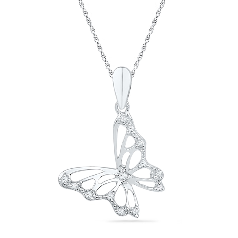 0.08 CT. T.W. Diamond Tilted Butterfly Pendant in 10K White Gold|Peoples Jewellers