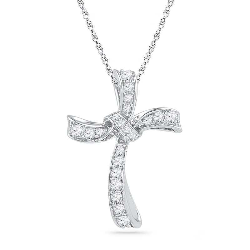 0.33 CT. T.W. Diamond Looping Cross Pendant in 10K White Gold