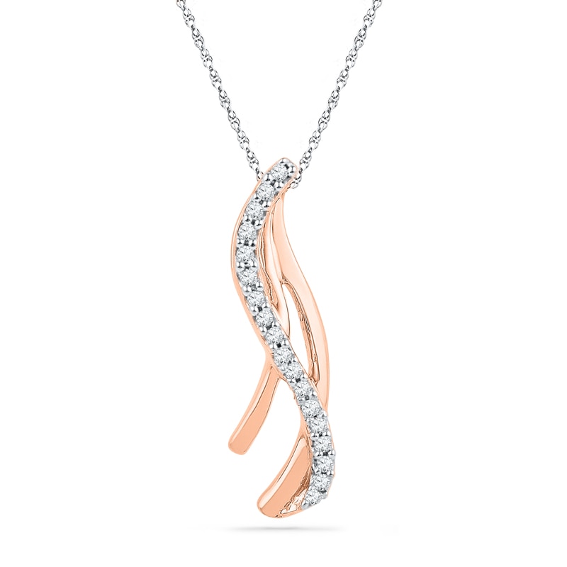 0.10 CT. T.W. Diamond Flowing Ribbon Pendant in 10K Rose Gold