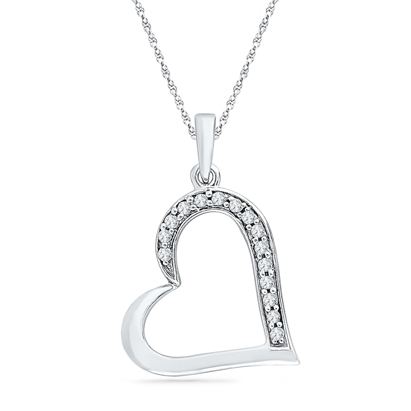 0.13 CT. T.W. Diamond Tilted Heart Pendant in 10K White Gold|Peoples Jewellers