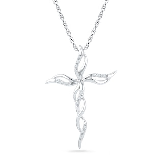Diamond Accent Cascading Cross Pendant in 10K White Gold