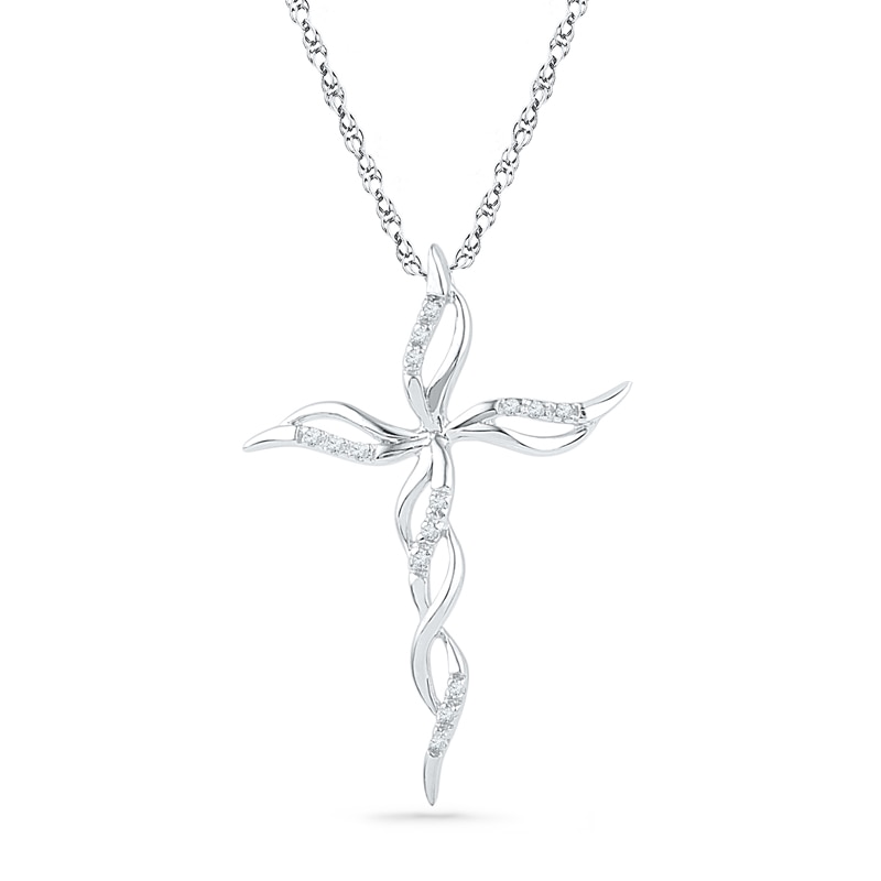 Diamond Accent Cascading Cross Pendant in 10K White Gold|Peoples Jewellers