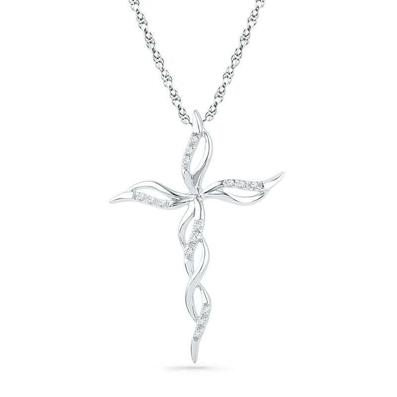 Diamond Accent Cascading Cross Pendant in 10K White Gold