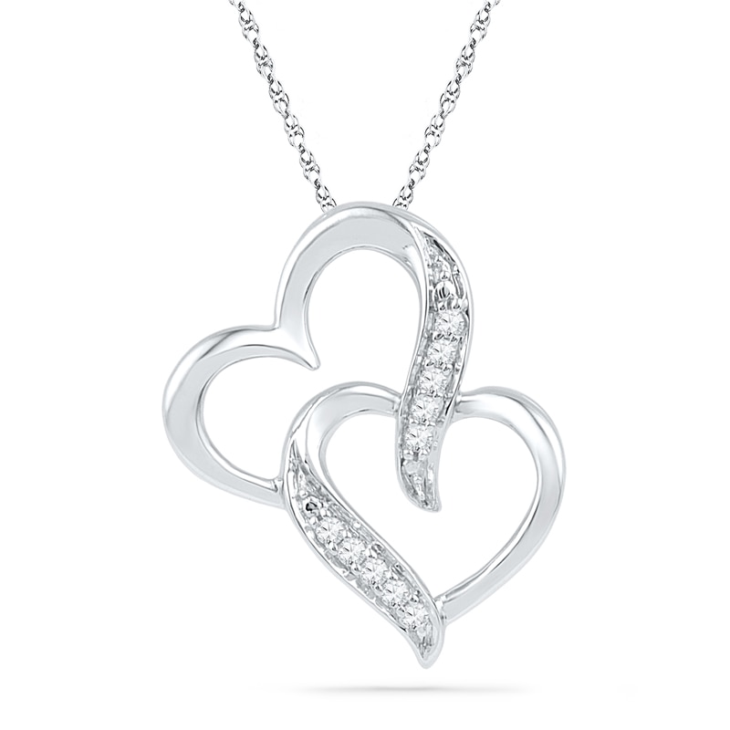 0.05 CT. T.W. Diamond Interlocking Hearts Pendant in 10K White Gold|Peoples Jewellers