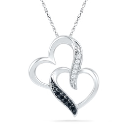 0.05 CT. T.W. Black and White Diamond Interlocking Hearts Pendant in 10K White Gold