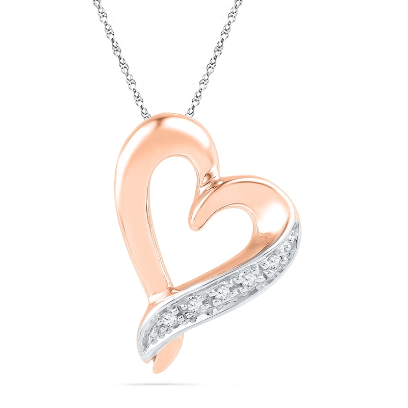 Diamond Accent Tilted Heart Pendant in 10K Rose Gold