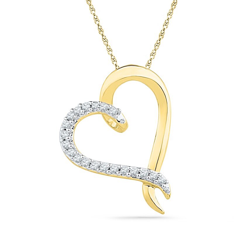 0.10 CT. T.W. Diamond Tilted Heart Pendant in 10K Gold