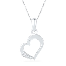 Diamond Accent Three Stone Tilted Heart Pendant in 10K White Gold