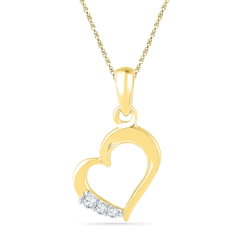 Diamond Accent Three Stone Tilted Heart Pendant in 10K Gold
