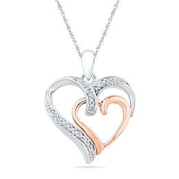 0.05 CT. T.W. Diamond Double Heart Pendant in Sterling Silver and 10K Rose Gold