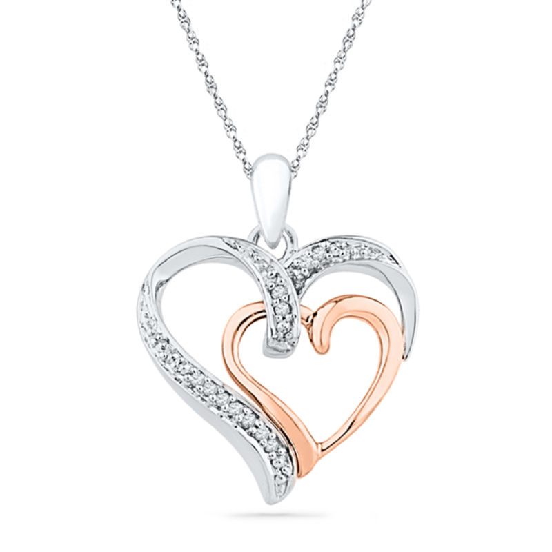 Diamond Accent Double Heart Pendant in Sterling Silver and 10K